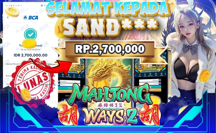 BUKTI MENANG JACKPOT SLOT MAHJONG