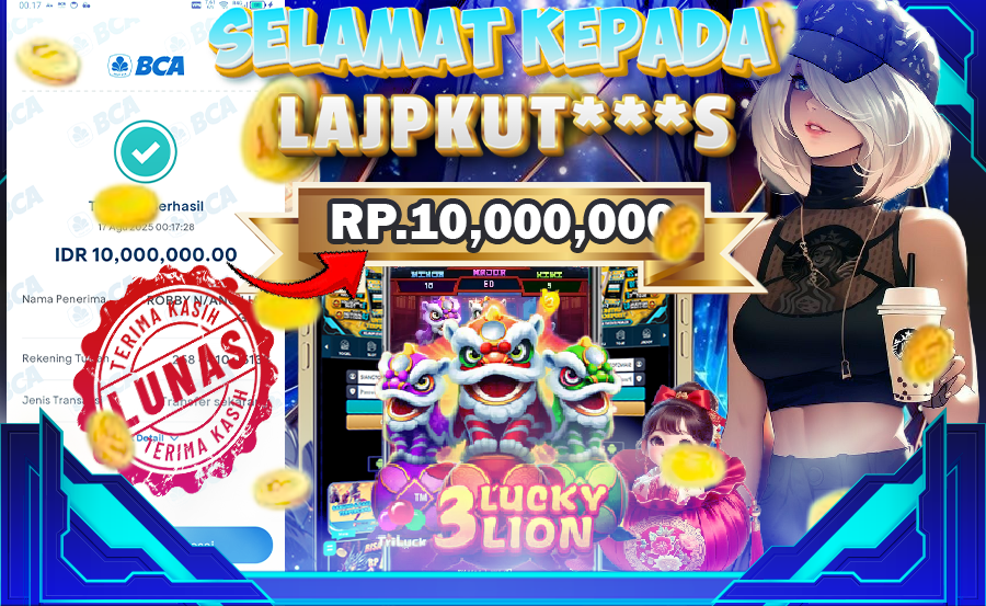 BUKTI MENANG 3 LUCKY LION