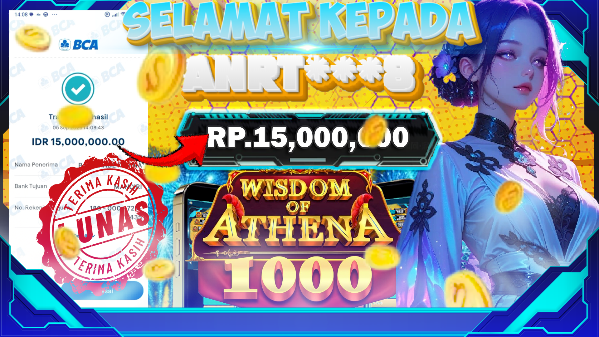 BUKTI JACKPOT WISDOM OF ATHENA 1000