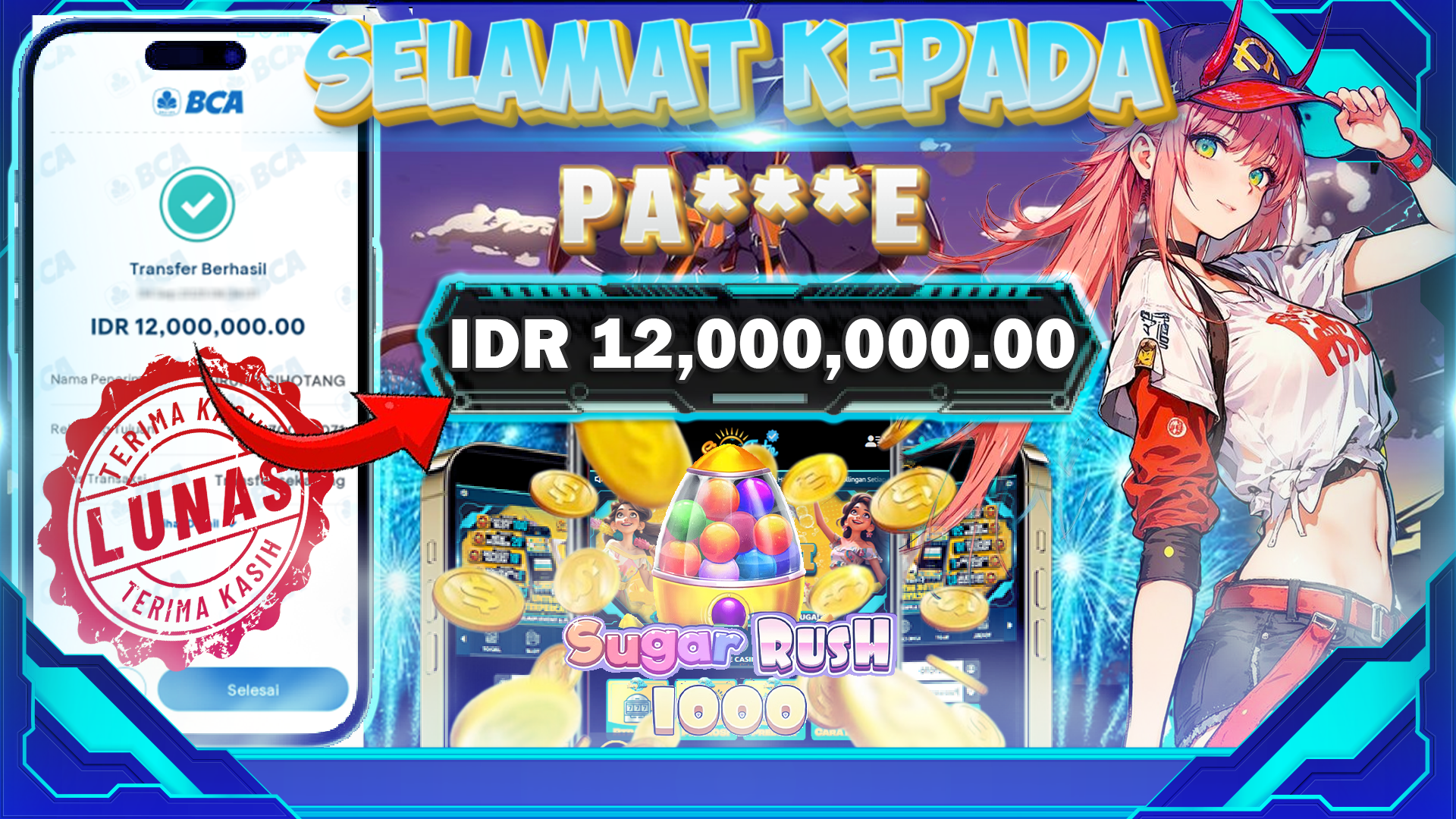 BUKTI KEMENANGAN SUGAR RUSH 1000