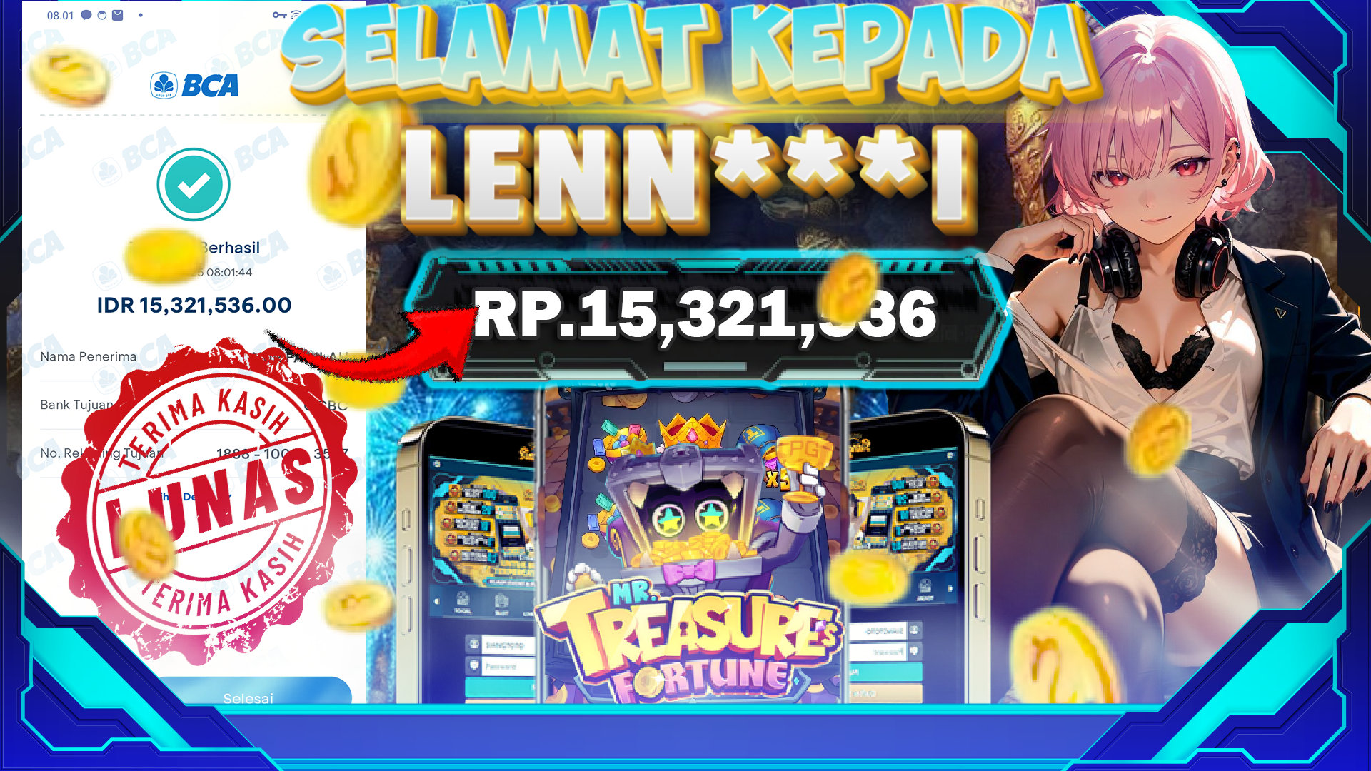 BUKTI KEMENANGAN TREASURE FORTUNE